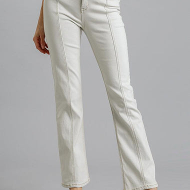 Paula | Panel Straight Cut Denim Jeans With Pockets