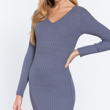 Dea | Long Slv V-neck Sweater Mini Dress