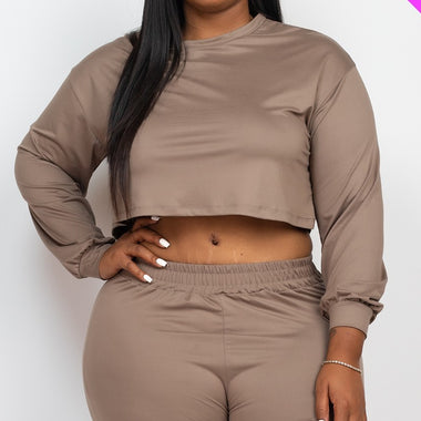 Jess | Plus Size Cozy Crop Top And Shorts Set