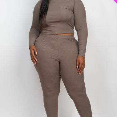 Lara | Plus Ribbed Mock Neck Long Sleeve Top & Leggings Set
