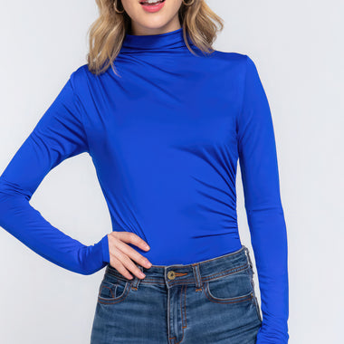 Lili | Long Sleeve High Neck Shirring Detail Ity Knit Bodysuit