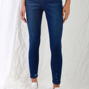 Dark Blue High-waisted With Rips Skinny Denim Jeans