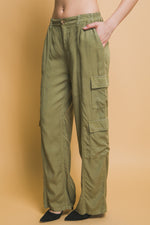 Olive Green Cargo Pants with Pockets and Belt for Women