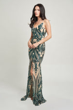 Spaghetti Strap Art Deco Sequins Maxi Dress