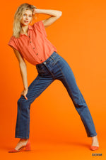 Paula | Panel Straight Cut Denim Jeans With Pockets