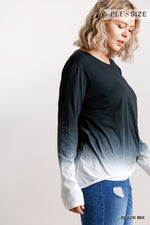 Plus Size Ombre Printed Long Sleeve Top