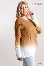 Plus Size Ombre Printed Long Sleeve Top