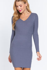 Dea | Long Slv V-neck Sweater Mini Dress