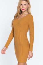 Dea | Long Slv V-neck Sweater Mini Dress