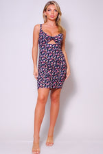 Maggie | Spaghetti Strap Twist Front Cutout Floral Ruched Mini Dress