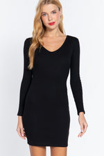 Dea | Long Slv V-neck Mini Rib Dress