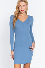 Dea | Long Slv V-neck Mini Rib Dress