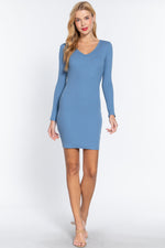 Dea | Long Slv V-neck Mini Rib Dress