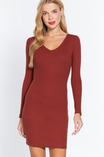 Dea | Long Slv V-neck Mini Rib Dress