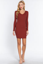 Dea | Long Slv V-neck Mini Rib Dress