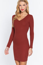 Dea | Long Slv V-neck Mini Rib Dress