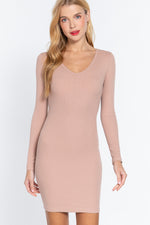 Dea | Long Slv V-neck Mini Rib Dress