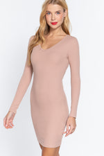 Dea | Long Slv V-neck Mini Rib Dress