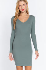 Dea | Long Slv V-neck Mini Rib Dress