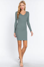 Dea | Long Slv V-neck Mini Rib Dress