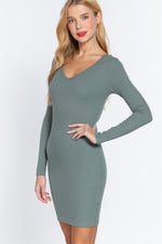 Dea | Long Slv V-neck Mini Rib Dress