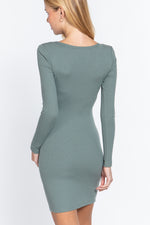 Dea | Long Slv V-neck Mini Rib Dress