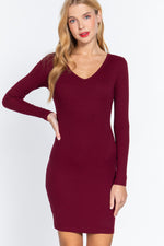 Dea | Long Slv V-neck Mini Rib Dress