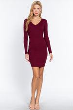 Dea | Long Slv V-neck Mini Rib Dress