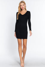 Dea | Long Slv V-neck Mini Rib Dress