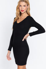 Dea | Long Slv V-neck Mini Rib Dress