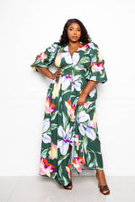 Plus Size Puff Sleeve Button Front Dress