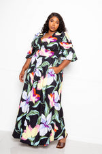 Plus Size Puff Sleeve Button Front Dress