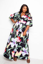 Plus Size Puff Sleeve Button Front Dress