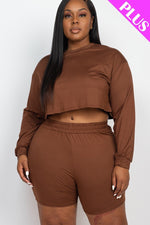 Jess | Plus Size Cozy Crop Top And Shorts Set