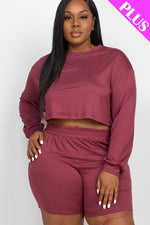 Jess | Plus Size Cozy Crop Top And Shorts Set