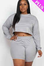 Jess | Plus Size Cozy Crop Top And Shorts Set