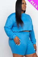 Jess | Plus Size Cozy Crop Top And Shorts Set