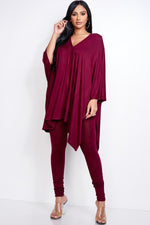 Dea | Solid Heavy Rayon Spandex Cape Top And And Leggings 2 Piece Set