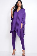 Dea | Solid Heavy Rayon Spandex Cape Top And And Leggings 2 Piece Set