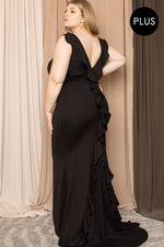 Ruffle Draped Tail Plus Size Maxi Dress