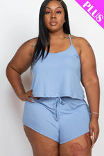 Ribbed Strappy Plus Size Top And Shorts Set