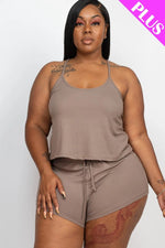 Ribbed Strappy Plus Size Top And Shorts Set