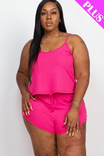 Ribbed Strappy Plus Size Top And Shorts Set