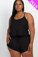 Ribbed Strappy Plus Size Top And Shorts Set