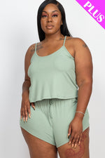 Ribbed Strappy Plus Size Top And Shorts Set