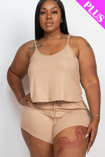 Ribbed Strappy Plus Size Top And Shorts Set