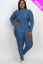 Lara | Plus Ribbed Mock Neck Long Sleeve Top & Leggings Set