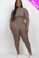 Lara | Plus Ribbed Mock Neck Long Sleeve Top & Leggings Set