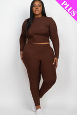 Lara | Plus Ribbed Mock Neck Long Sleeve Top & Leggings Set