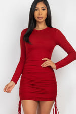 Monika | Ribbed long sleeve drawstring bodycon dress